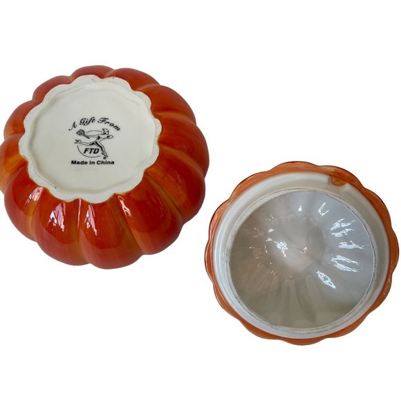 Ceramic Pumpkin Candy Dish Cookie Jar Lidded Bowl 6.5" x 6" FTD - Picture 3 of 6